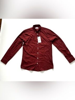 Lindbergh Denmark Oeko Tex Burgendy Button Down Shirt Flannel NWT Sz. Medium